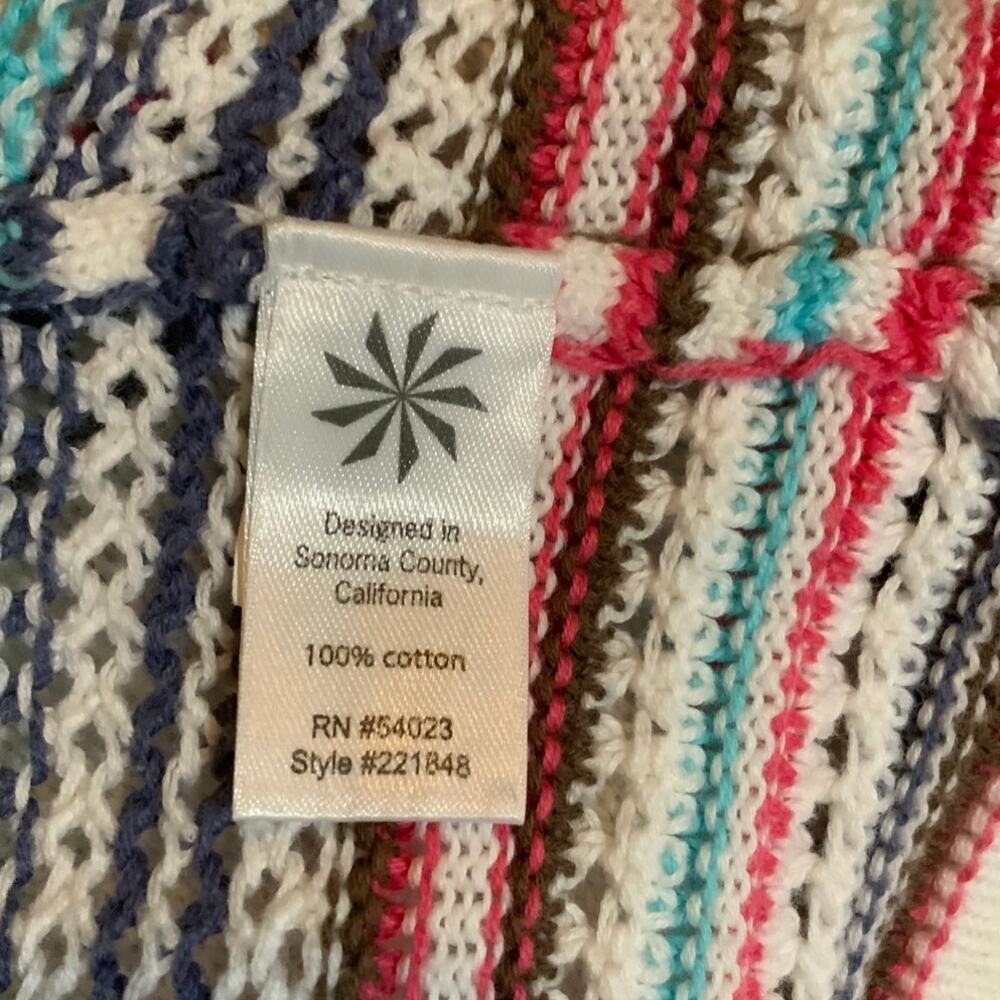 Athleta Boho Beach Hooded Crochet Knit Sweater Size Medium White Multi - Picture 5 of 5